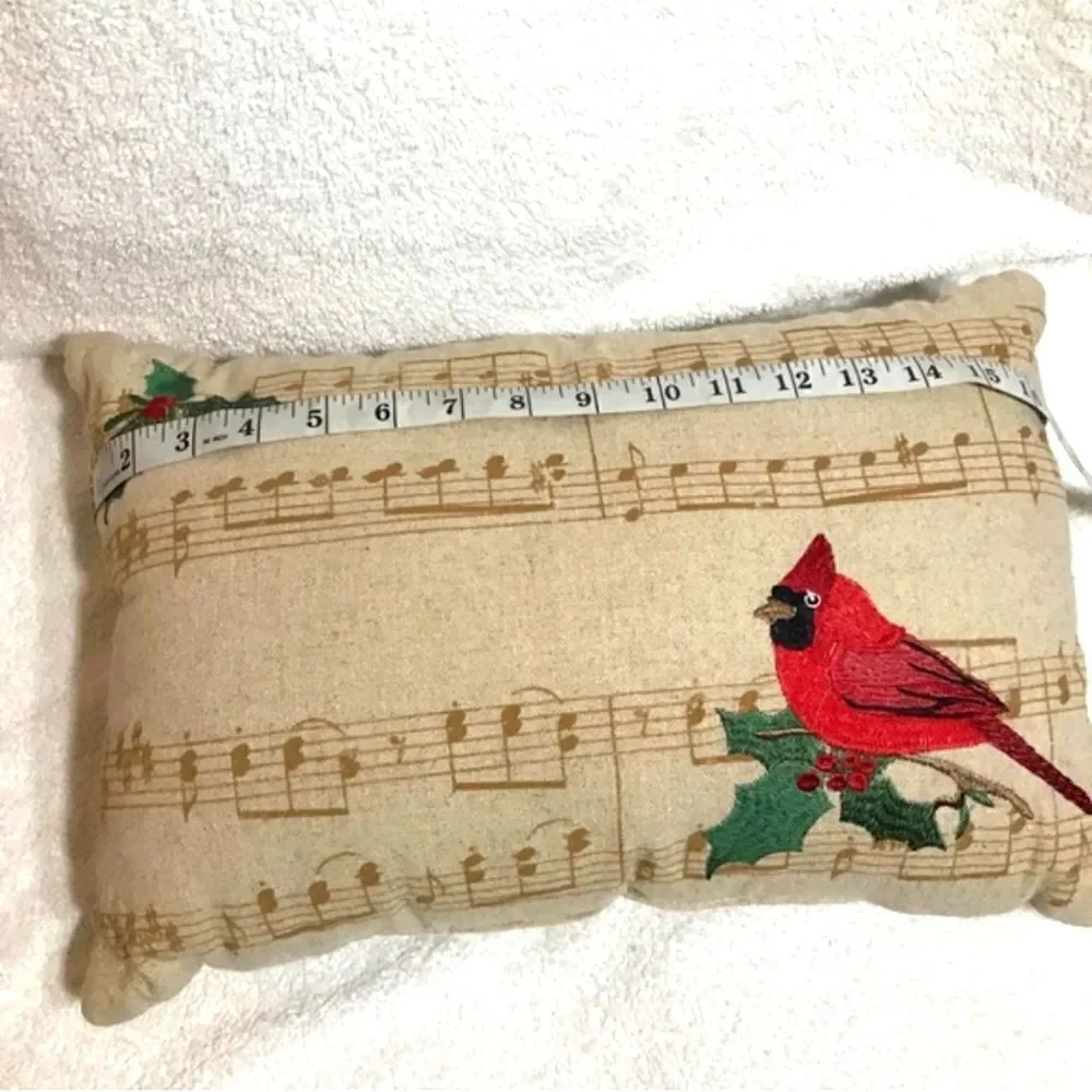 Music & Red Cardinal Christmas Song Throw Pillow